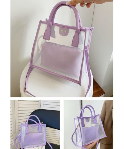 Women Transparent Tote Bag Beach Bags Shoulder Bags Handbag Satchel Jelly Bags Purple $15.35 Satchels