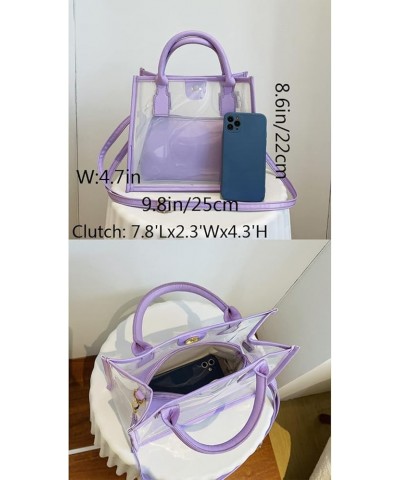 Women Transparent Tote Bag Beach Bags Shoulder Bags Handbag Satchel Jelly Bags Purple $15.35 Satchels