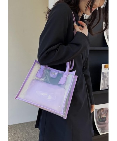 Women Transparent Tote Bag Beach Bags Shoulder Bags Handbag Satchel Jelly Bags Purple $15.35 Satchels