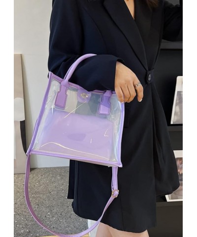 Women Transparent Tote Bag Beach Bags Shoulder Bags Handbag Satchel Jelly Bags Purple $15.35 Satchels