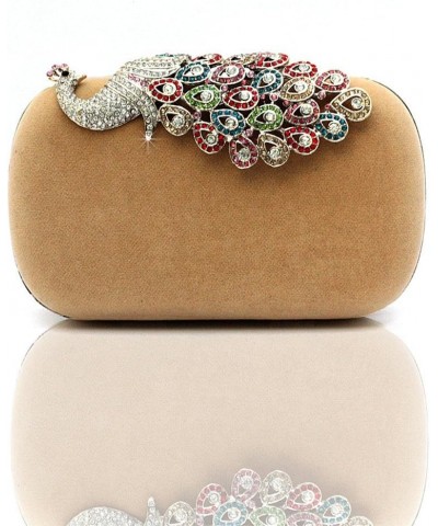 Women's Elegant Rhinestone Peacock Clasp Velvet Cocktail Evening Handbag Apricot $15.91 Evening Bags