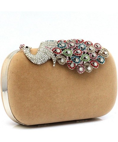 Women's Elegant Rhinestone Peacock Clasp Velvet Cocktail Evening Handbag Apricot $15.91 Evening Bags