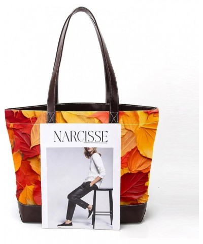 The Tote Bag For Women,Tote Bag With Zipper,Canvas Tote Bag,Autumn Yellow Nature Leaves Handbags $25.38 Totes