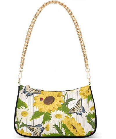 Women Handbag Purses Butterflies Sunflowers Daisies Chain Shoulder bag Chain Clutch Tote Handbags Hobo Shoulder Bag Pattern 6...