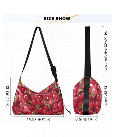 Cartoon Tiled Cherry Pattern Women Leather Handbags Hobo Leather Purse Women Shoulder Bag with Adjustable Shoulder Strap for ...