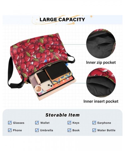 Cartoon Tiled Cherry Pattern Women Leather Handbags Hobo Leather Purse Women Shoulder Bag with Adjustable Shoulder Strap for ...