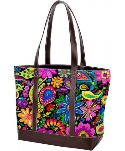 Tote Bag for Women, Large Tote Bag, Tote Bag with Zipper, Paisley Colored Cashew Flower Art, Totes for Women Pattern 2078 $21...