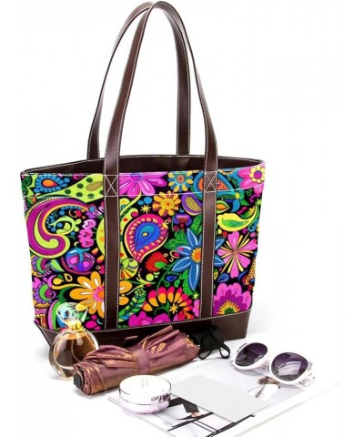 Tote Bag for Women, Large Tote Bag, Tote Bag with Zipper, Paisley Colored Cashew Flower Art, Totes for Women Pattern 2078 $21...