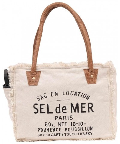 Shy Shy Bags Sel De Mer Upcycled Canvas Hand Bag Upcycled Canvas & Cowhide Tote Bag Radiant Upcycled Leather Bag White $13.34...