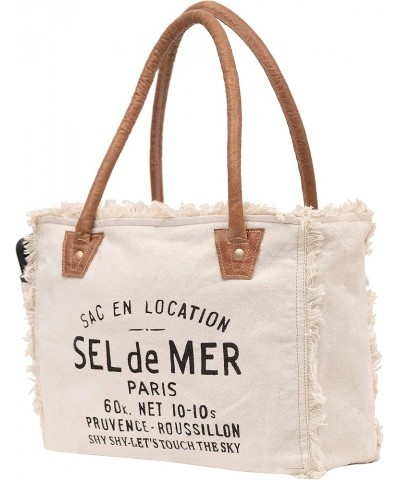 Shy Shy Bags Sel De Mer Upcycled Canvas Hand Bag Upcycled Canvas & Cowhide Tote Bag Radiant Upcycled Leather Bag White $13.34...