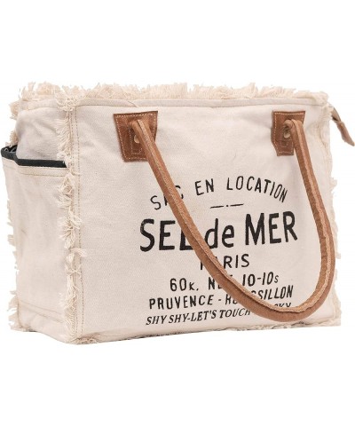 Shy Shy Bags Sel De Mer Upcycled Canvas Hand Bag Upcycled Canvas & Cowhide Tote Bag Radiant Upcycled Leather Bag White $13.34...