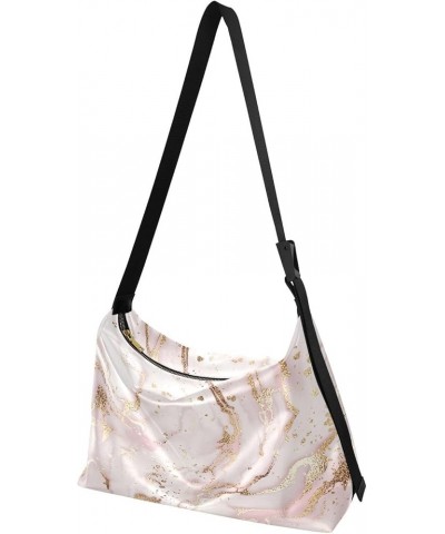 Marble Hobo Shoulder Bag for Women Men PU Leather Crossbody Bag Slouchy Tote Handbags for Work Travel Pink Golden Marble $13....