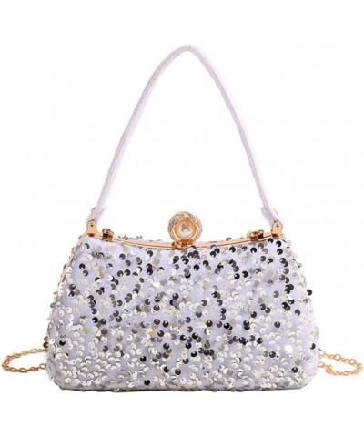 Small Sequins Clutch Purse Top Handle Evening Handbag Mini Square Shoulder Crossbody Bag H-silver $13.44 Evening Bags