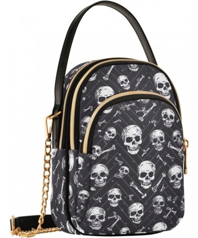 Black and White Skull Small Crossbody Bags for Women Cell Phone Shoulder Purse Handbags Wallet 21214825 $12.60 Crossbody Bags