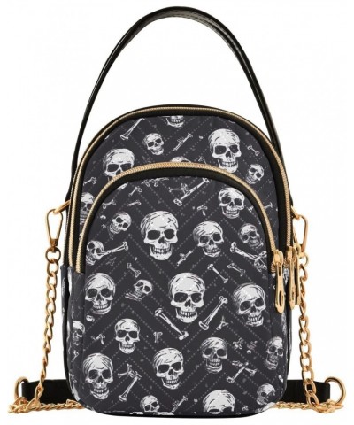 Black and White Skull Small Crossbody Bags for Women Cell Phone Shoulder Purse Handbags Wallet 21214825 $12.60 Crossbody Bags