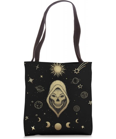 Celestial Dark Academia - Aesthetic Women Skull Moon Phases Tote Bag $11.58 Totes