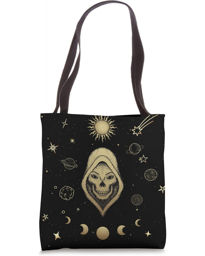 Celestial Dark Academia - Aesthetic Women Skull Moon Phases Tote Bag $11.58 Totes