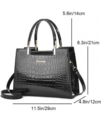 Women handbags Purse Shiny Patent Leather Crocodile Pattern Top Handle Handbag Satchel Bags Zipper Medium Tote Bag-Red Khaki ...