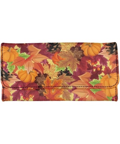 Cute Cherry Print Tri-Fold Wallet Women Purse Card Pockets Leather Wallet for Girls Maple Pumpkin $15.59 Wallets