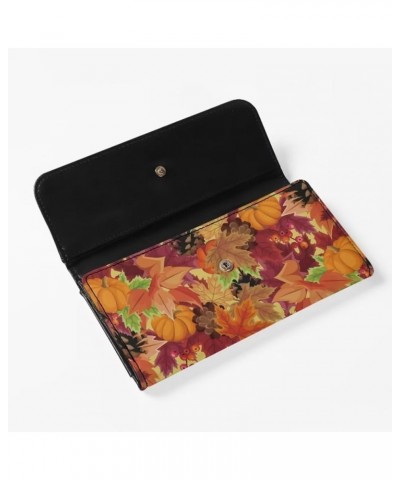 Cute Cherry Print Tri-Fold Wallet Women Purse Card Pockets Leather Wallet for Girls Maple Pumpkin $15.59 Wallets