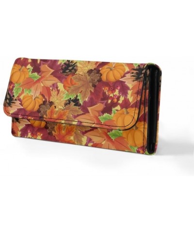 Cute Cherry Print Tri-Fold Wallet Women Purse Card Pockets Leather Wallet for Girls Maple Pumpkin $15.59 Wallets