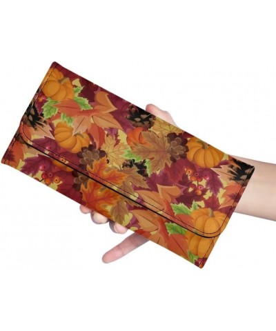 Cute Cherry Print Tri-Fold Wallet Women Purse Card Pockets Leather Wallet for Girls Maple Pumpkin $15.59 Wallets