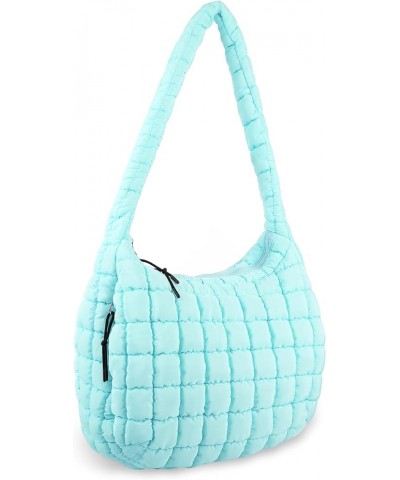 Quilted Puffer Tote Bag Large Puffy Crossbody Shoulder Bag,Lightweight Nylon Hobo Bag Puffer Carryall Bag for Women Girl Cyan...