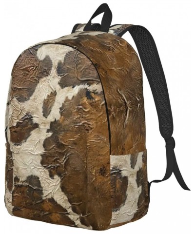 Brown Cowhide Art Print Casual Double Shoulder Daypack,Anti-Theft Travel Canvas Backpack For Men And Women Black Small $22.24...