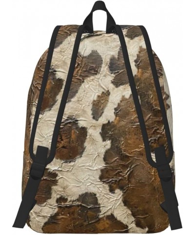 Brown Cowhide Art Print Casual Double Shoulder Daypack,Anti-Theft Travel Canvas Backpack For Men And Women Black Small $22.24...