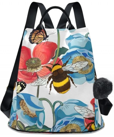 Cute Penguins Backpack Purse for Women Anti-theft Handbag Travel Backpack Flowers Bee $25.19 Backpacks