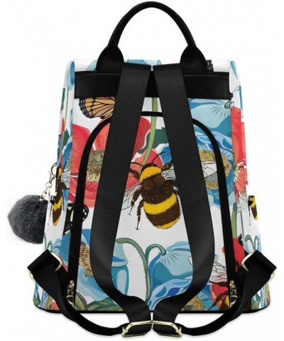 Cute Penguins Backpack Purse for Women Anti-theft Handbag Travel Backpack Flowers Bee $25.19 Backpacks