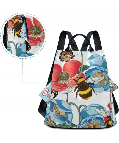 Cute Penguins Backpack Purse for Women Anti-theft Handbag Travel Backpack Flowers Bee $25.19 Backpacks