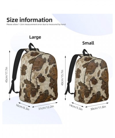 Brown Cowhide Art Print Casual Double Shoulder Daypack,Anti-Theft Travel Canvas Backpack For Men And Women Black Small $22.24...