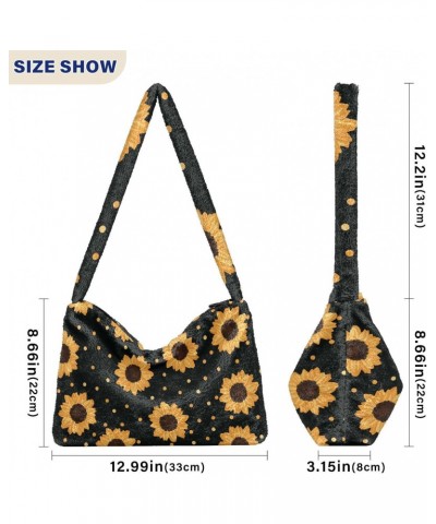 Spring Women Boho Handbag Sunflower Gold Dot Black Background Underarm Bag Tote Bag Shoulder Bag Crossbody Bag Fluffy Cell Ph...