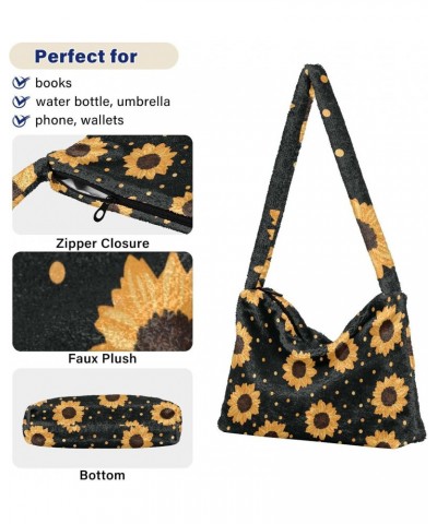 Spring Women Boho Handbag Sunflower Gold Dot Black Background Underarm Bag Tote Bag Shoulder Bag Crossbody Bag Fluffy Cell Ph...