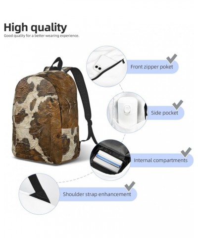 Brown Cowhide Art Print Casual Double Shoulder Daypack,Anti-Theft Travel Canvas Backpack For Men And Women Black Small $22.24...