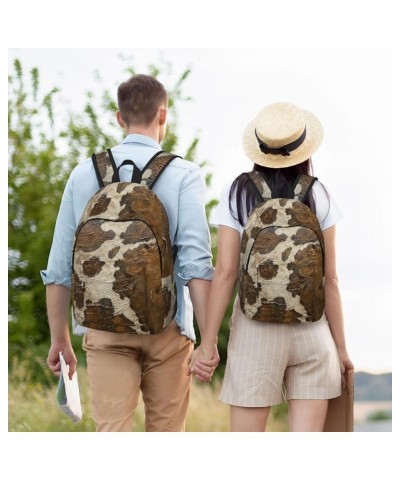 Brown Cowhide Art Print Casual Double Shoulder Daypack,Anti-Theft Travel Canvas Backpack For Men And Women Black Small $22.24...