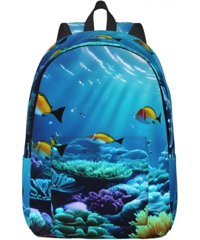 Tranquil Underwater Scenery Print Casual Double Shoulder Daypack,Anti-Theft Travel Canvas Backpack For Men And Women Black Sm...