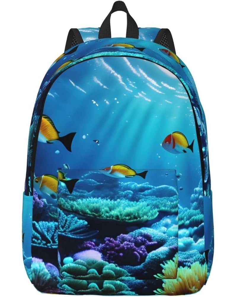 Tranquil Underwater Scenery Print Casual Double Shoulder Daypack,Anti-Theft Travel Canvas Backpack For Men And Women Black Sm...