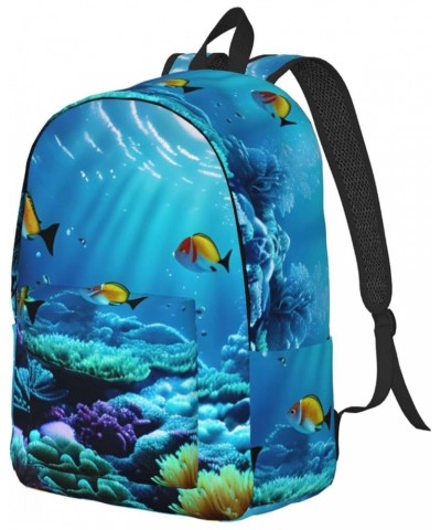 Tranquil Underwater Scenery Print Casual Double Shoulder Daypack,Anti-Theft Travel Canvas Backpack For Men And Women Black Sm...