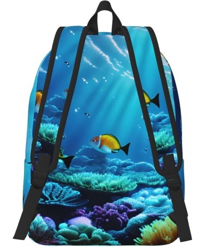 Tranquil Underwater Scenery Print Casual Double Shoulder Daypack,Anti-Theft Travel Canvas Backpack For Men And Women Black Sm...