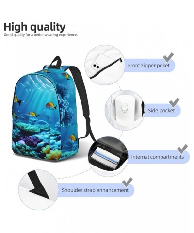 Tranquil Underwater Scenery Print Casual Double Shoulder Daypack,Anti-Theft Travel Canvas Backpack For Men And Women Black Sm...