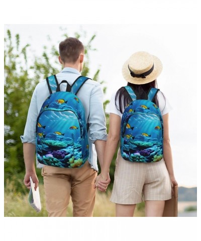 Tranquil Underwater Scenery Print Casual Double Shoulder Daypack,Anti-Theft Travel Canvas Backpack For Men And Women Black Sm...