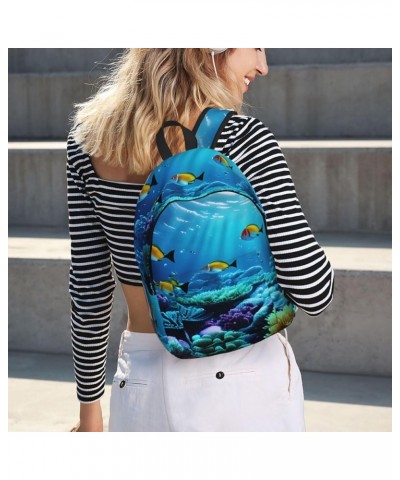 Tranquil Underwater Scenery Print Casual Double Shoulder Daypack,Anti-Theft Travel Canvas Backpack For Men And Women Black Sm...