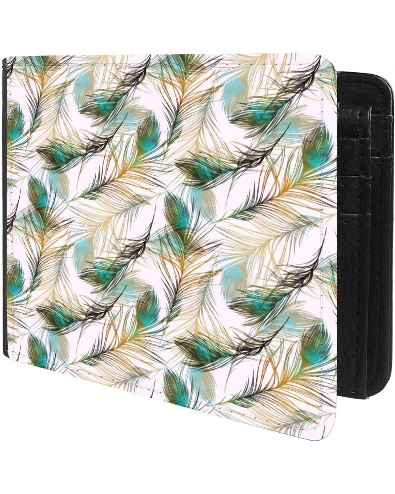 Unique Desige Pattern - Peacock Feather, Slim Front Pocket Wallet Billfold RFID Blocking $12.50 Wallets