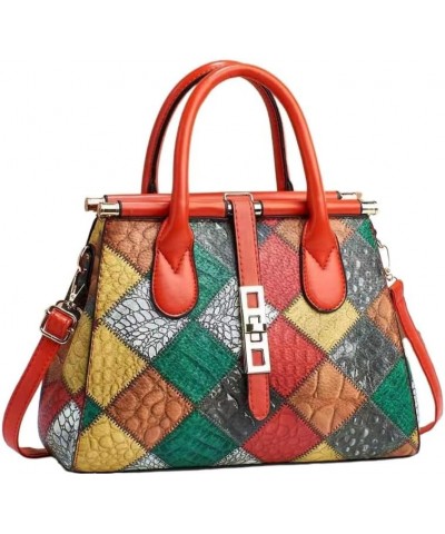 Women's Color Matching Plaid Pattern Handbag Contrast Checked Hand & Shoulder Bag For Women Satchel Tote Bag Red $17.63 Totes