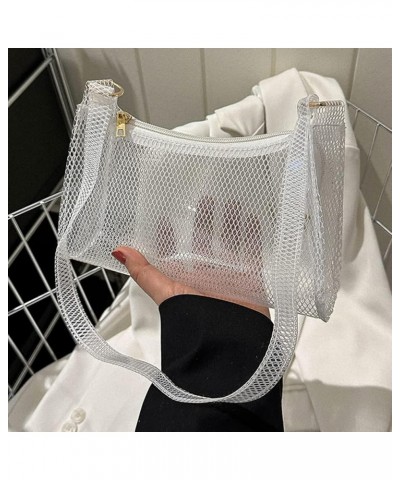 Women Fashion Shoulder Bag PVC See Through Shopping Bag Mesh Simple Lightweight Large Capacity for Birthday Gift White $6.09 ...