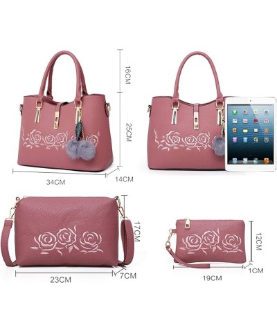 Women Handbag PU Leather Messenger Bags Rose Embroidery Tote Bag Crossbody Bag Wallet 3 Pcs Set Blue $42.48 Totes