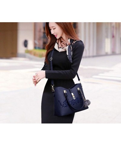 Women Handbag PU Leather Messenger Bags Rose Embroidery Tote Bag Crossbody Bag Wallet 3 Pcs Set Blue $42.48 Totes