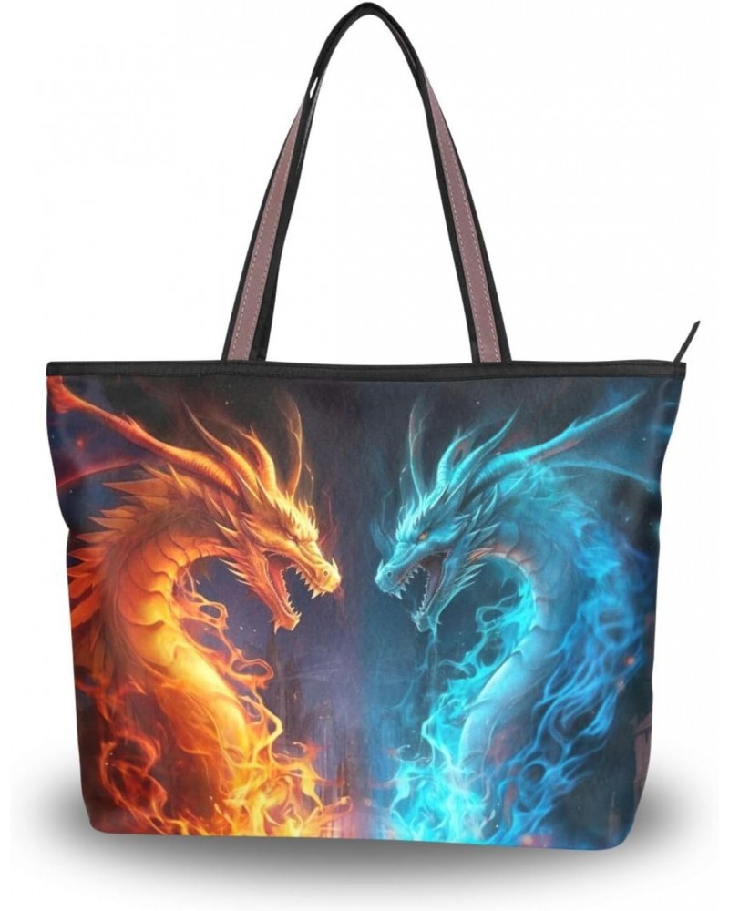 Two Dragon Fire Tote Bag for Women Casual Shoulder Bag Women Hobo Bag Top Handle Handbag for Shopping Travel Work $11.96 Totes